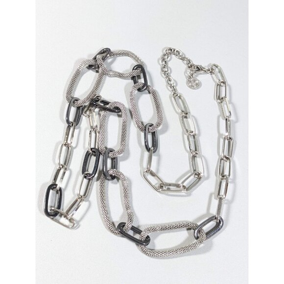 RJ Graziano Silver tone Gray Hematite Open Oval Mesh Chain Necklace Long 36 inch - Picture 2 of 6